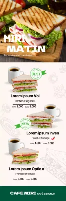 Menu sandwich de restaurant propre avec photo verte en surbrillance