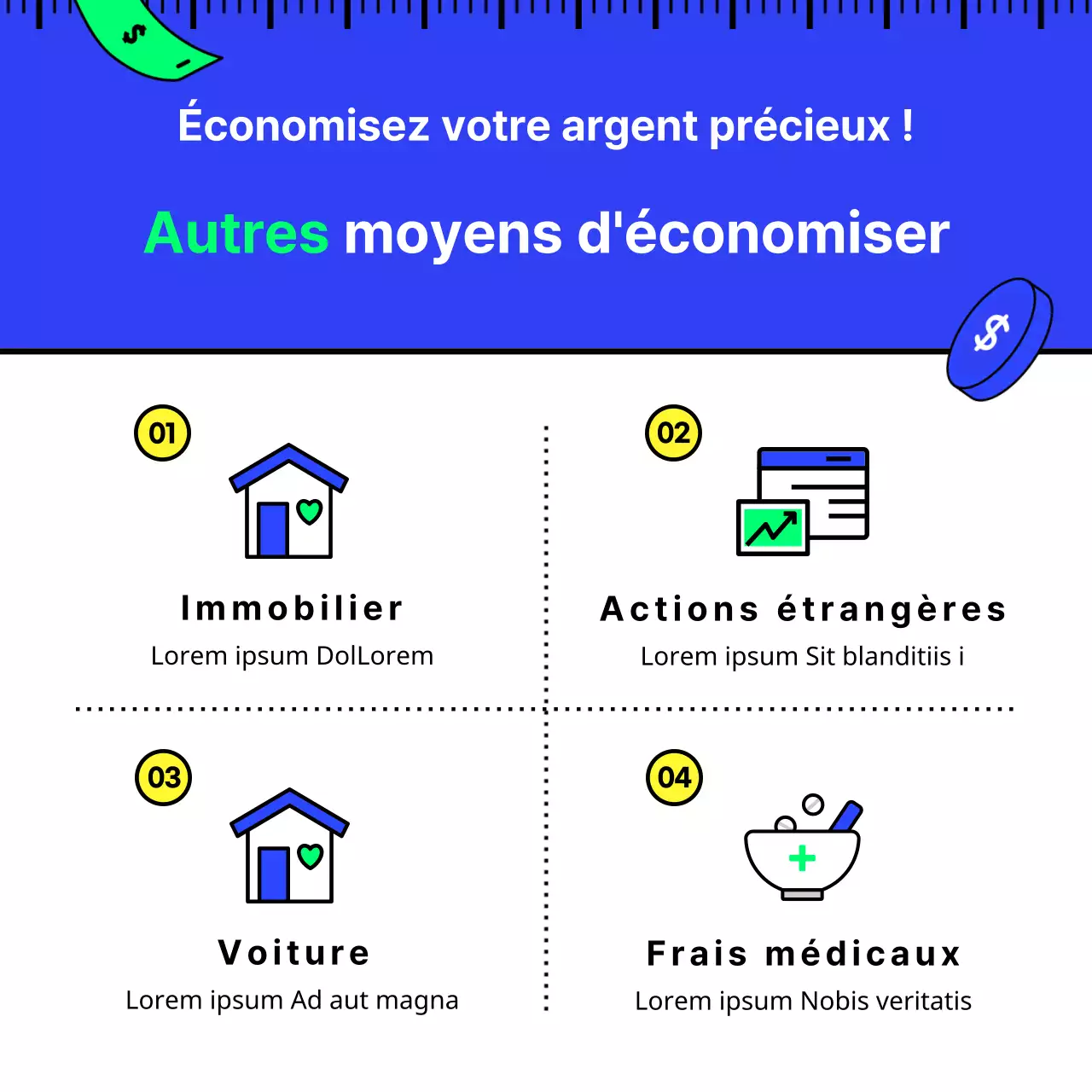 Les économies d'impôts en bleu et chartreuse avec des illustrations simples, épurées et inspirantes Les bases de la technologie fiscale