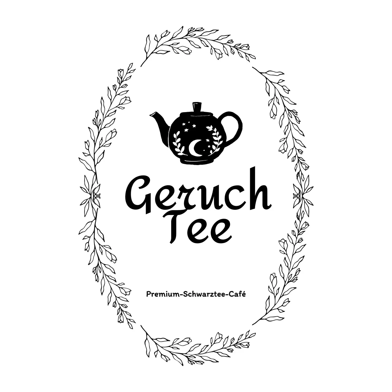 Tee-Café-Logo mit Teekanne Illustration in schwarz