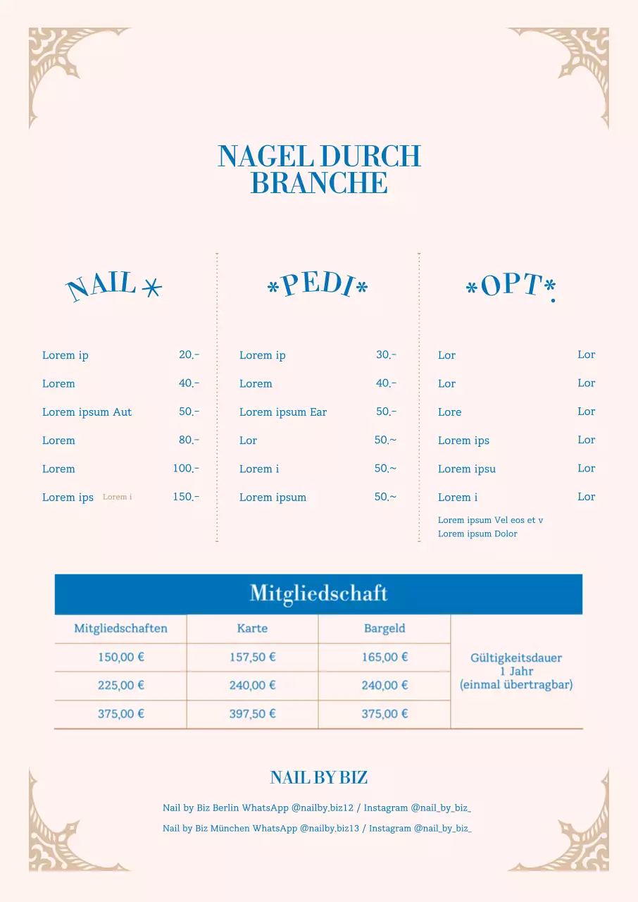 Ein Nagelstudio-Menübrett mit stilvollem Flair