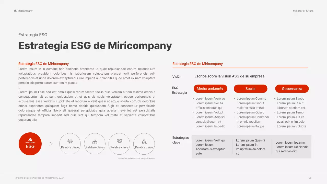 Informe ESG corporativo con un concepto rojo y colorido