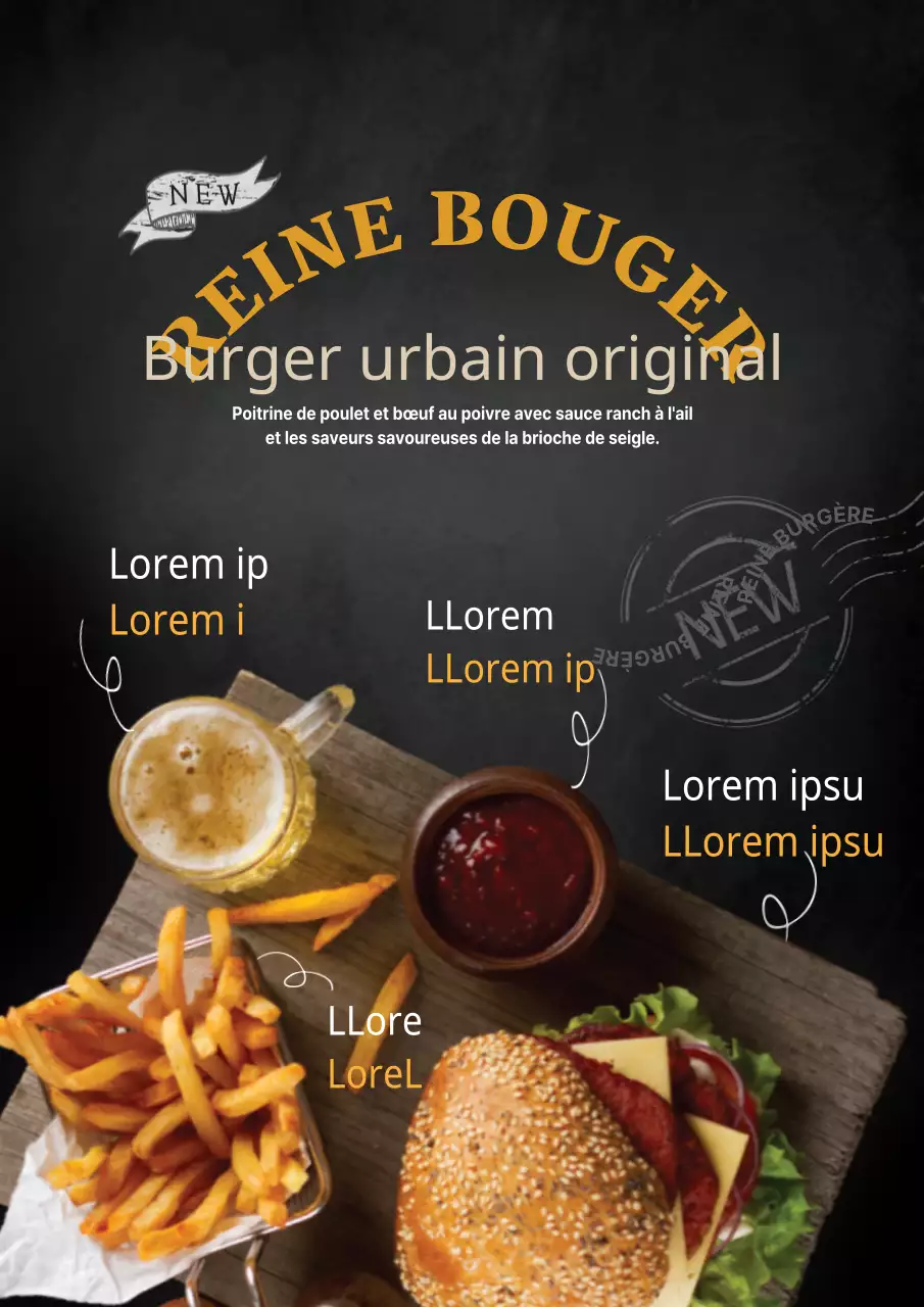 Promouvoir les nouveaux menus avec une touche manuscrite et des photos de plats en noir et jaune