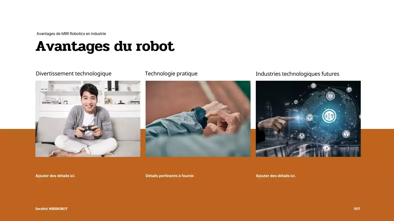 Présentation d'un robot brun et blanc