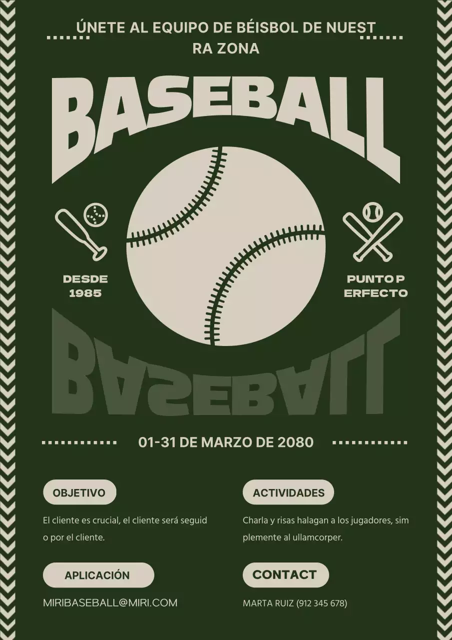 Reclutar socios para un club de béisbol verde y beige