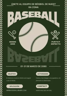 Reclutar socios para un club de béisbol verde y beige