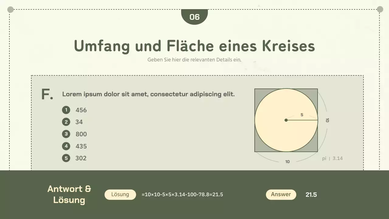 Grün Einfache Geometriekonzepte Kreisumfang und Torten-Tag