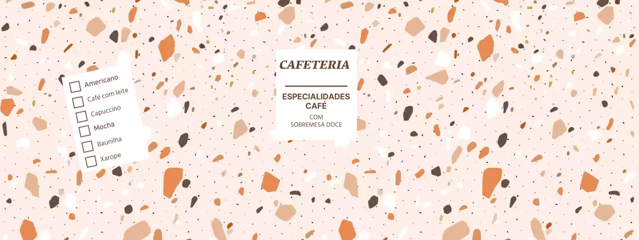 Copos de papel com padrão de formas coloridas para café com menu de bebidas
