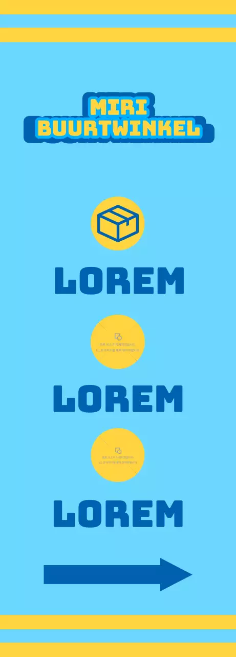 Buurtwinkel met blauwe en gele pictogrammen die verschillende diensten promoten