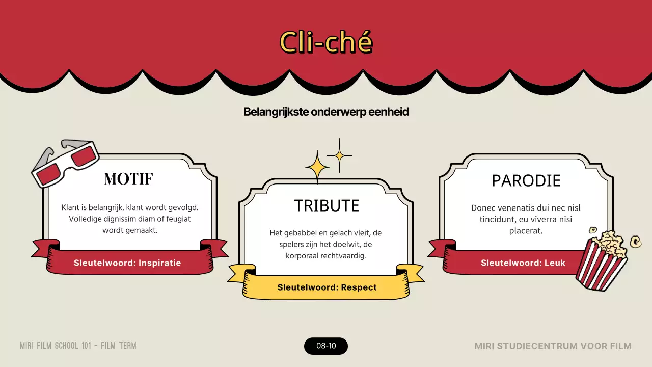 Inleiding tot filmterminologie in het rode en gele theaterconcept
