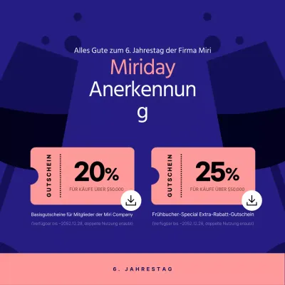 Ein navyblauer und rosafarbener Happy Anniversary-Rabattcoupon