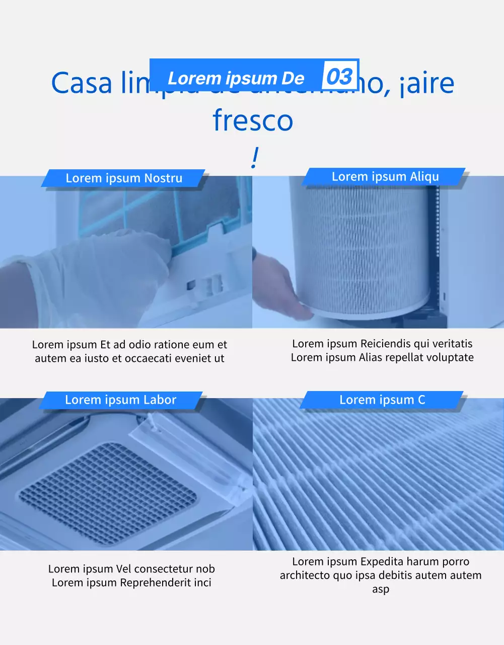 Servicio de limpieza de aire acondicionado azul, pulcro y profesional (página de detalles)