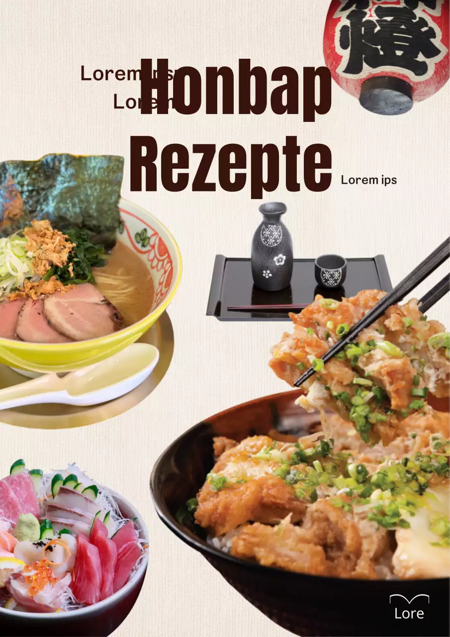Honbap Japanisches Rezept-Cover mit beiger, moderner Food-Fotografie