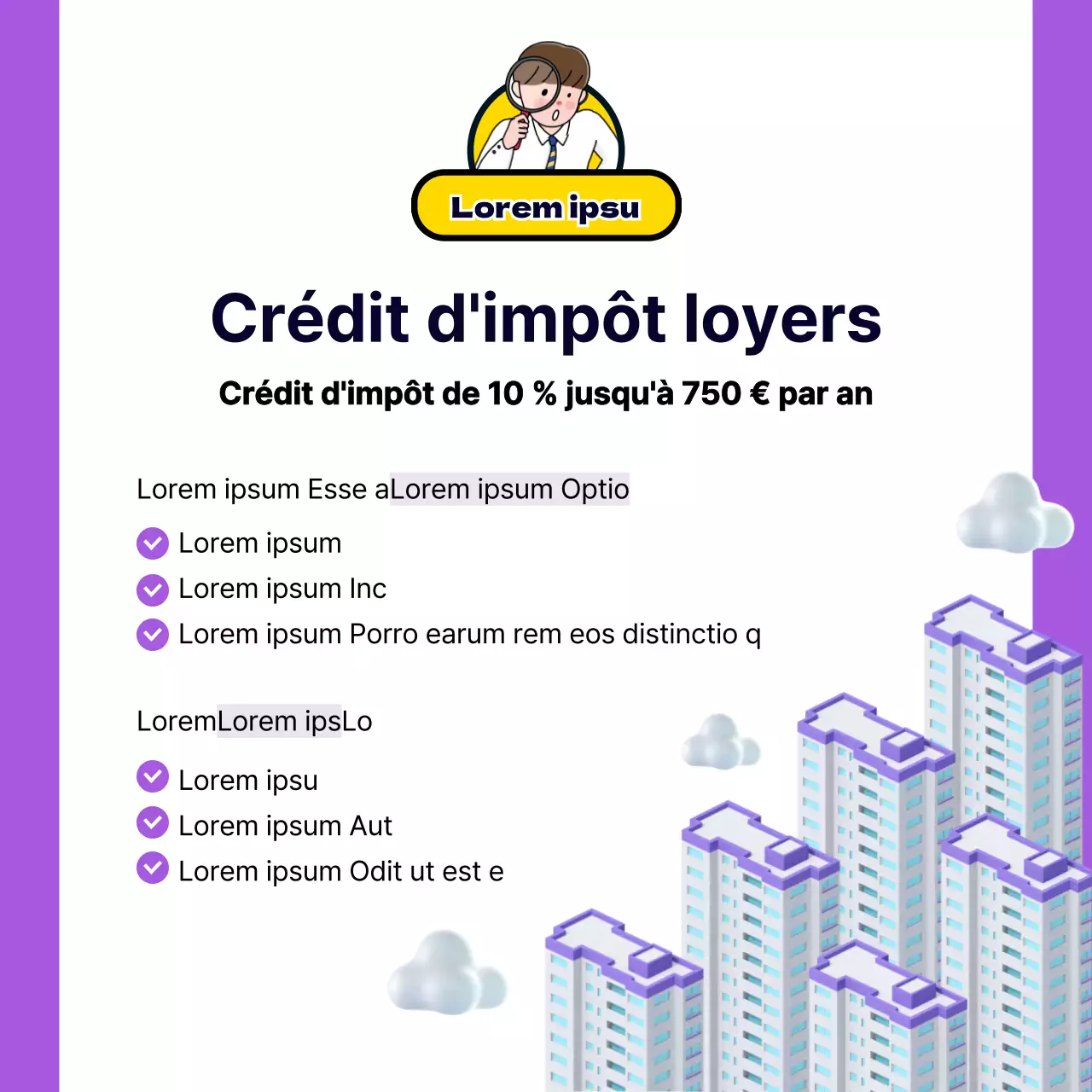 Réconciliation de fin d'année avec de jolies illustrations violettes et jaunes