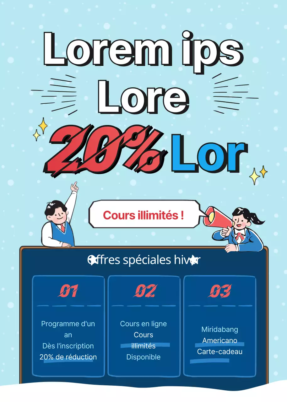 Popup d'offres de réduction sur le thème du dessin d'hiver bleu