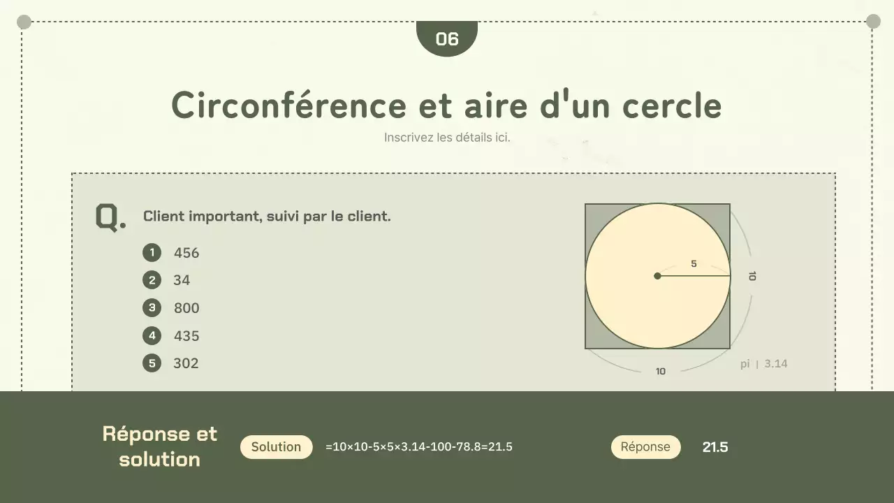 Concepts géométriques simples en vert Circonférence et jour de la tarte