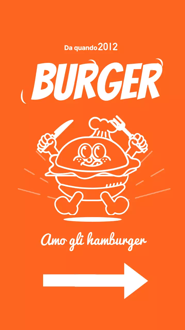 Cartello con menu con illustrazione di un hamburger su sfondo arancione