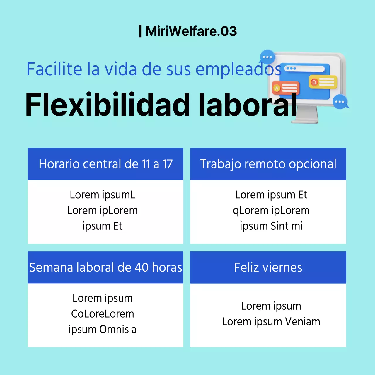 Icono en 3D con colores azul y azul claro Enmiendas sobre el bienestar de la empresa