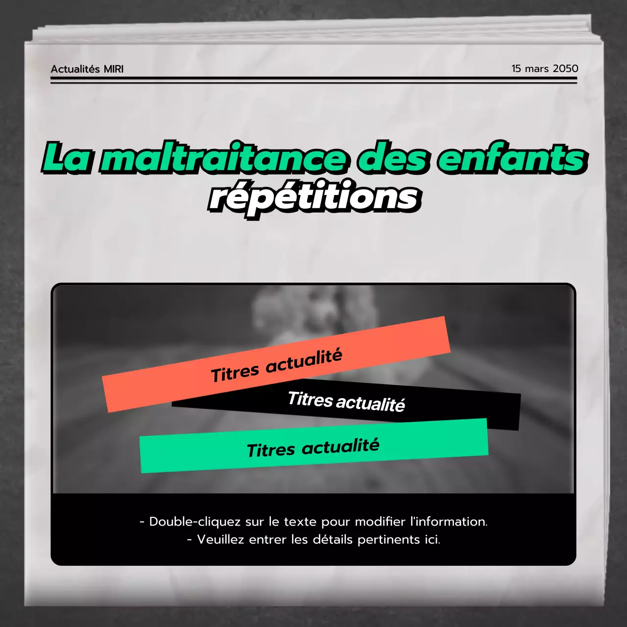 Types et prévention de la maltraitance des enfants en Vert Gris Orange Journal Newspaper News Concept