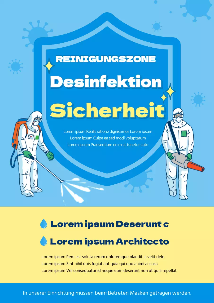 Dokumentationsvorlage für blaue und gelbe Desinfektionsanweisungen