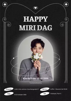 Een eenvoudig verjaardagscafé-concept in zwart en geometrische eenvoud