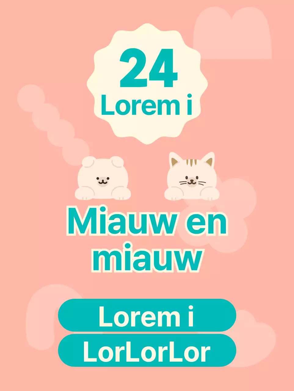 Een onbemande dierenwinkel met schattige illustraties van roze en turquoise honden- en kattenfiguren