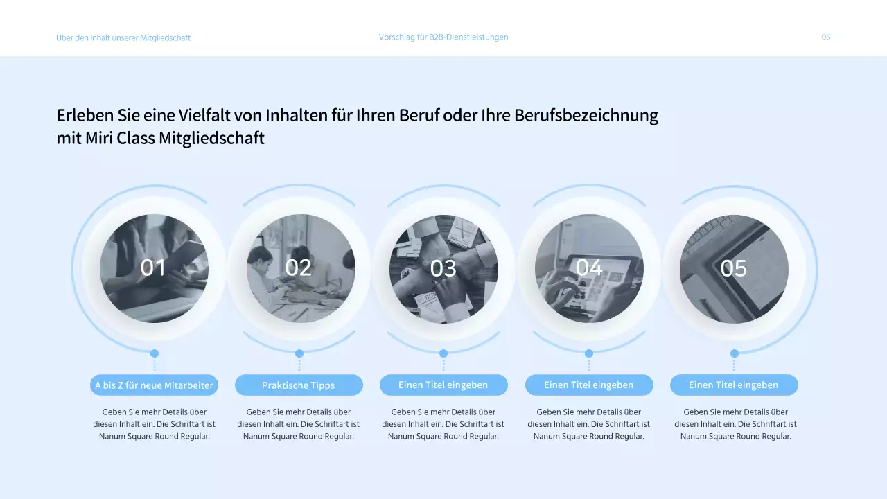 Präsentation eines Angebots für Unternehmensdienstleistungen mit hellblauem Farbschema