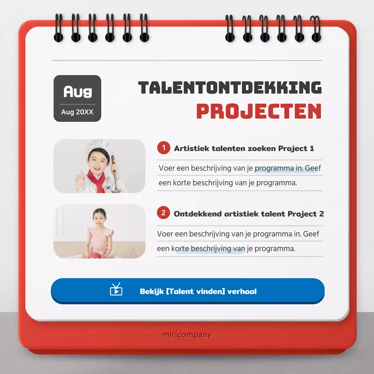 Promoot maatschappelijk verantwoord ondernemen met een rood-blauw kalenderconcept