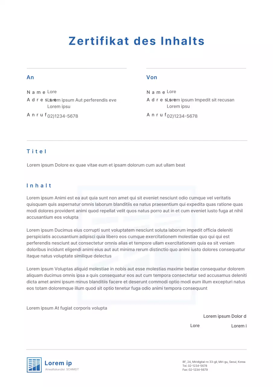 Sauberes Logokonzept in Weiß und Blau Nachweis des Inhalts