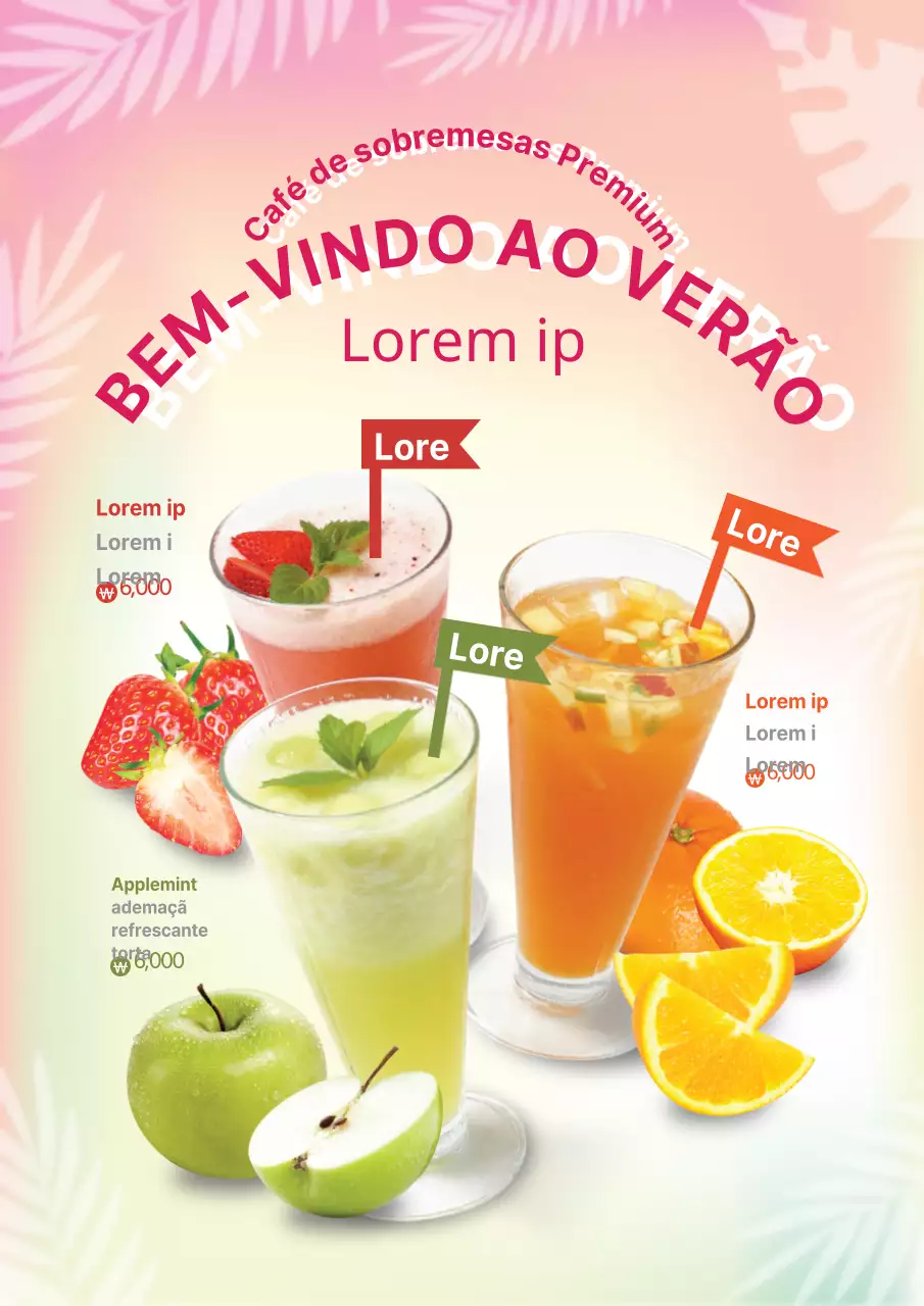 Anúncios de menu de bebidas de verão com fundo gradiente