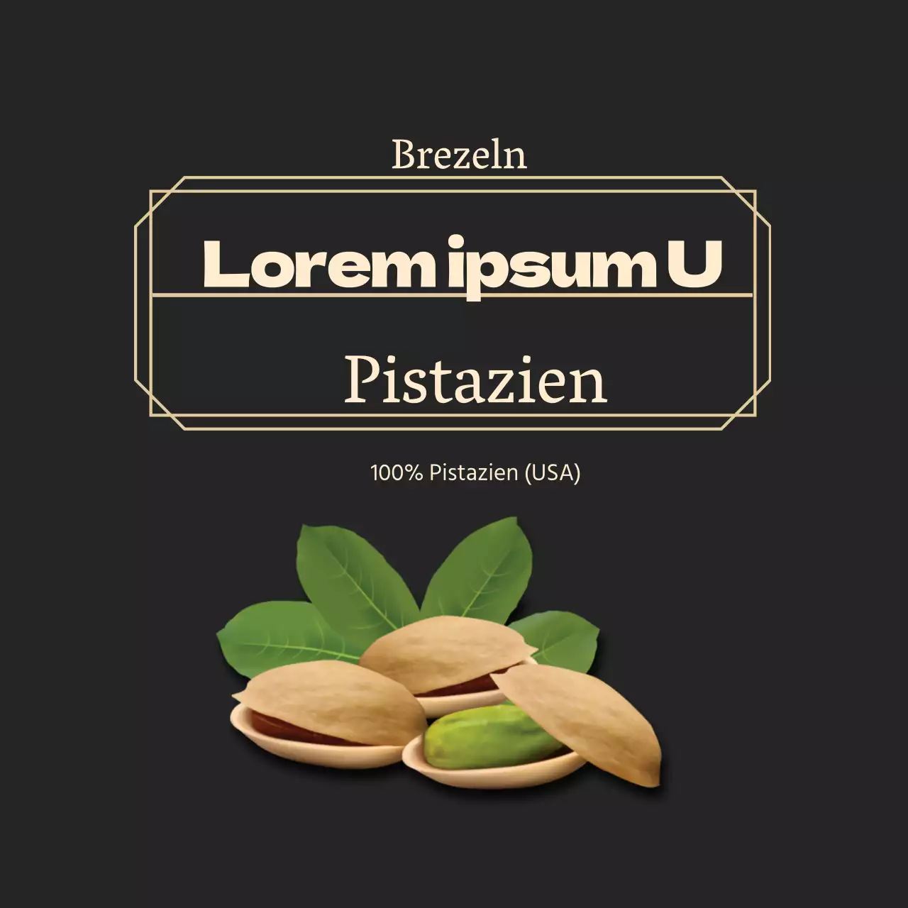 Etikett für Nüsse mit schwarzem Goldrahmen