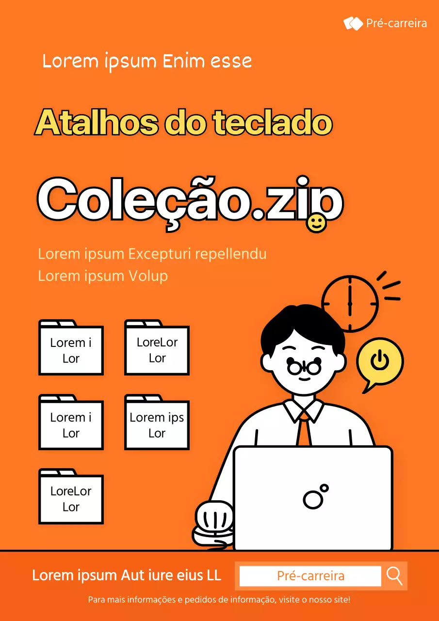 Ilustração de linhas simples a laranja de um trabalhador de escritório para um cartaz promocional de um curso de competências práticas