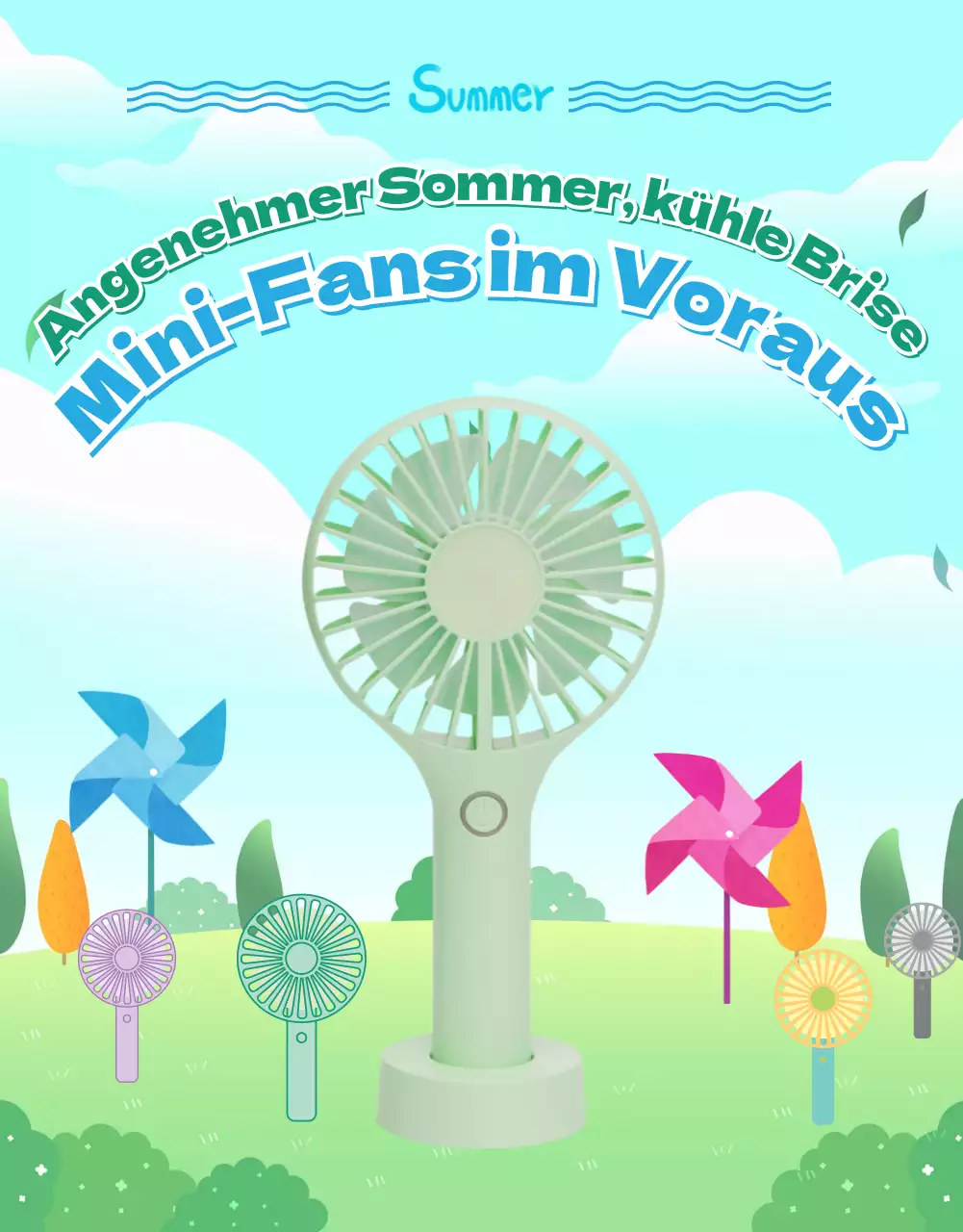 So nutzen Sie den grün-blauen Sommer-Mini-Ventilator für mehr Komfort