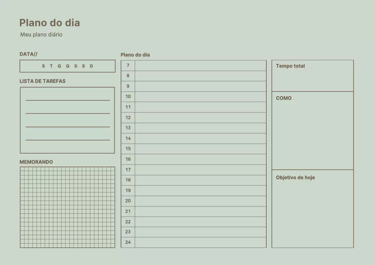 Agenda diária de conceito simples em verde claro