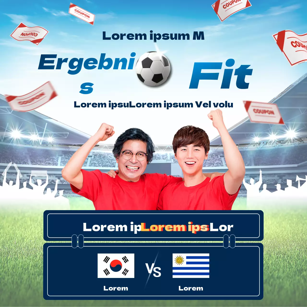 Blue Red World Cup Event-Thema mit hellem und dynamischem fotorealistischem Bildkonzept