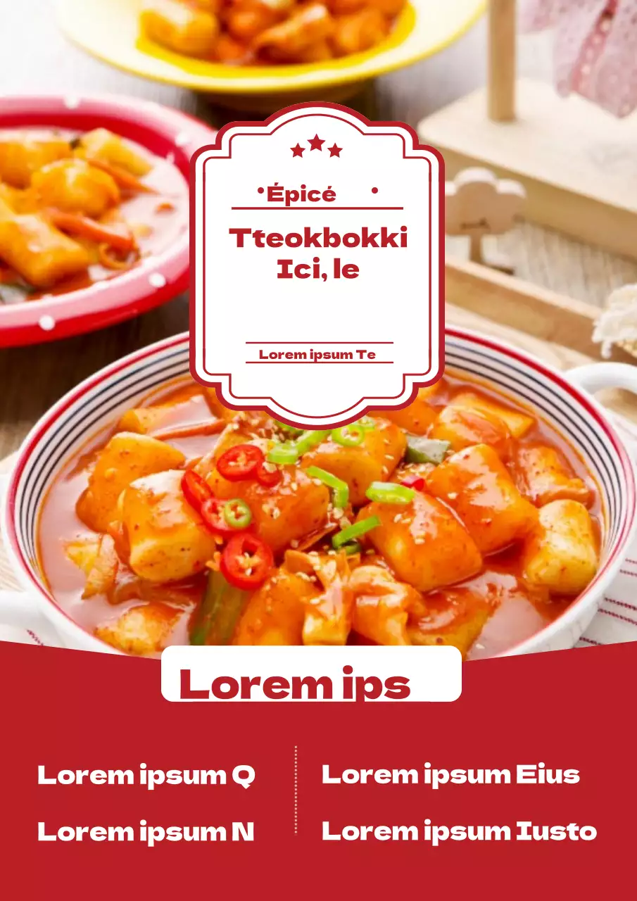 Menu du restaurant coréen Red Tteokbokki