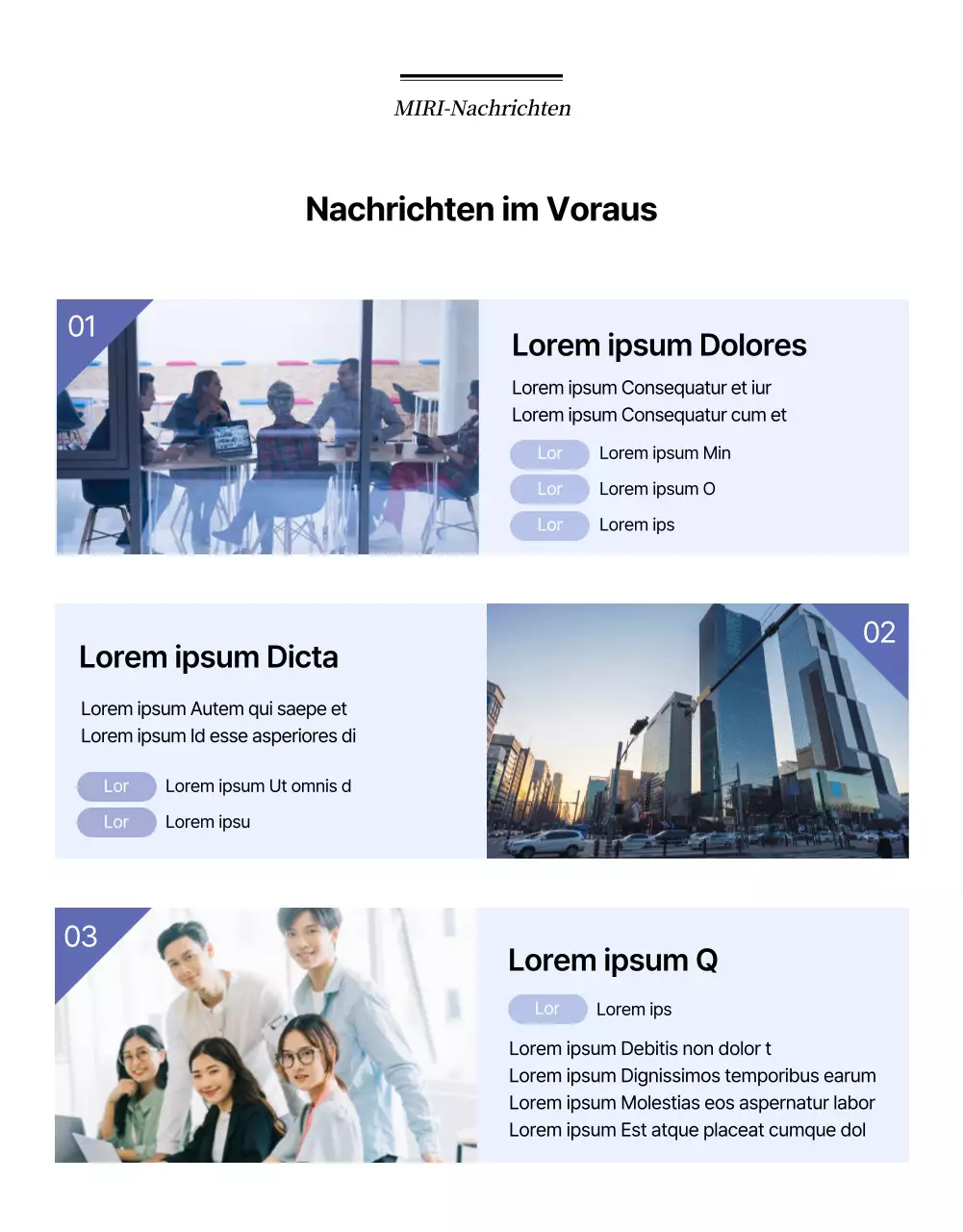 Corporate Webzine mit einem Magazin-Layout in Schwarz-Weiß und Blau
