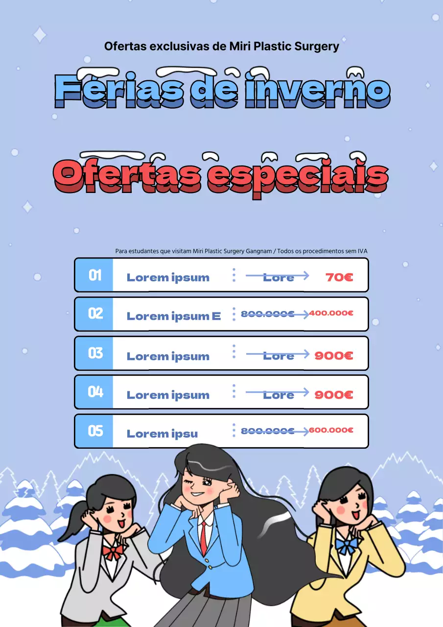 Folheto de evento de inverno de cirurgia plástica azul claro e vermelho