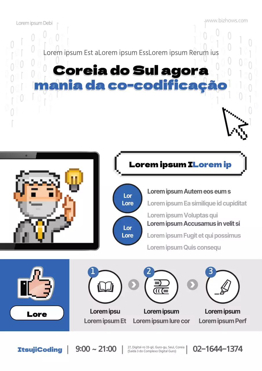 Um folheto para uma escola de programação em branco e azul.