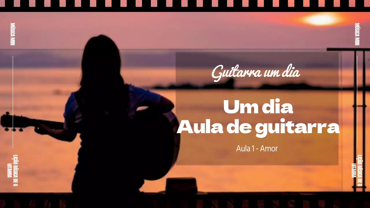Pôr do sol numa moldura de filme preto Aprender a tocar guitarra num dia
