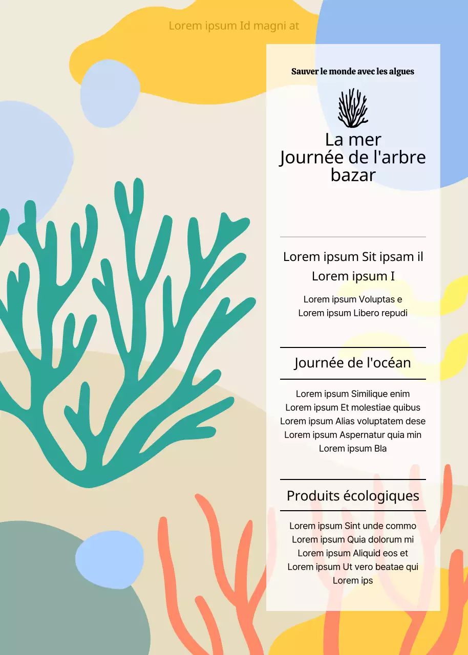 Illustration abstraite et colorée d'algues pour un bazar de fruits de mer.
