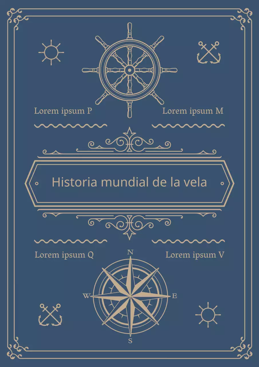 Historia mundial de la vela en azul marino y beige