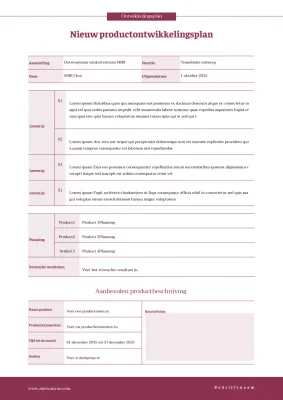 Rood, nieuw productontwikkelingsplan in tabelvorm