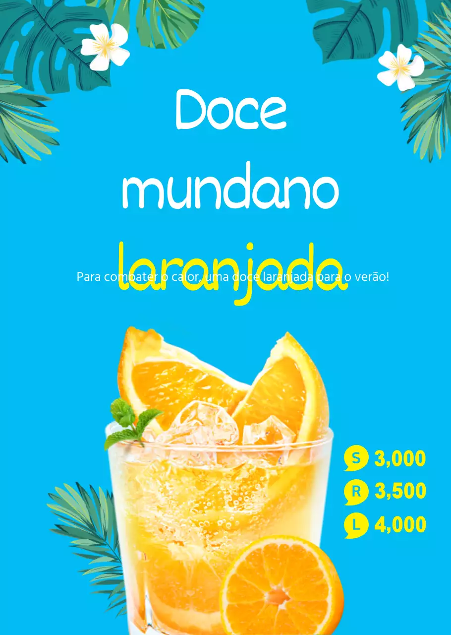 Cartaz transparente para a bebida fresca de verão Orangeade cafe