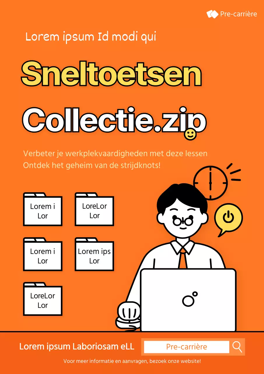 Eenvoudige lijn illustratie in oranje kantoormedewerker promotionele webposter voor praktische vaardigheden cursus
