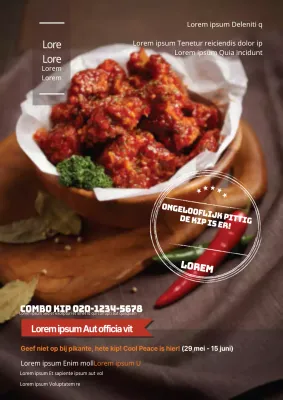 Promotionele flyer voor een kiprestaurant met een eenvoudig, fotogericht ontwerp