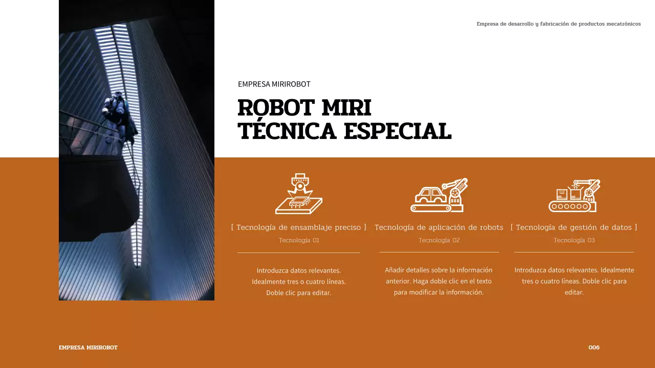 Presentación del robot en blanco y marrón