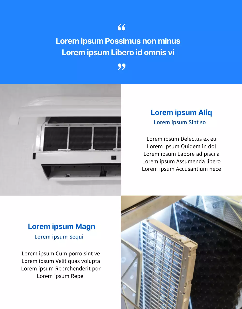 Servicio de limpieza de aire acondicionado azul, pulcro y profesional (página de detalles)