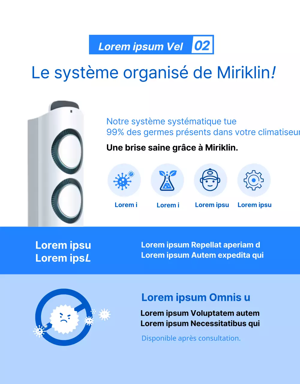 Service de nettoyage de climatiseurs bleu, soigné et professionnel (page de détail)