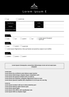 Shop-Umtausch-Rücksendeformular in sauberem Schwarz