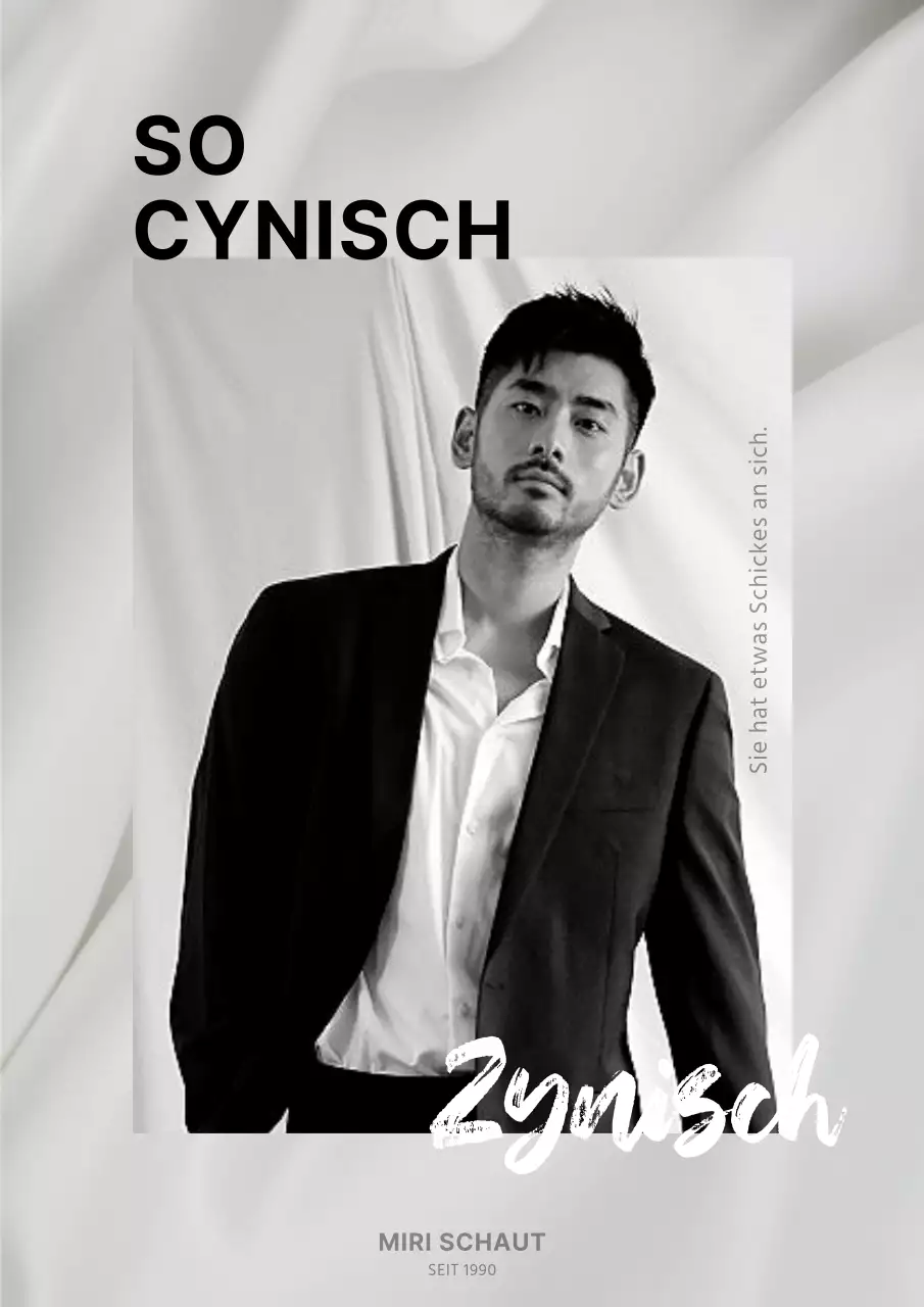 Moderner Herrenmode-Flyer in Schwarz-Weiß-Tönen